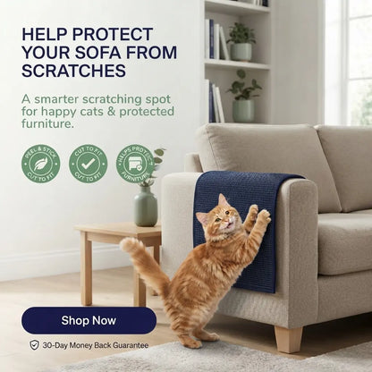 Pawsluz ScratchMat protecting a sofa from cat scratching